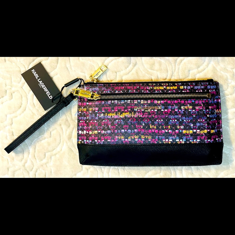 Karl Lagerfeld Black & Multi Color Paris Icons on Repeat Wristlet